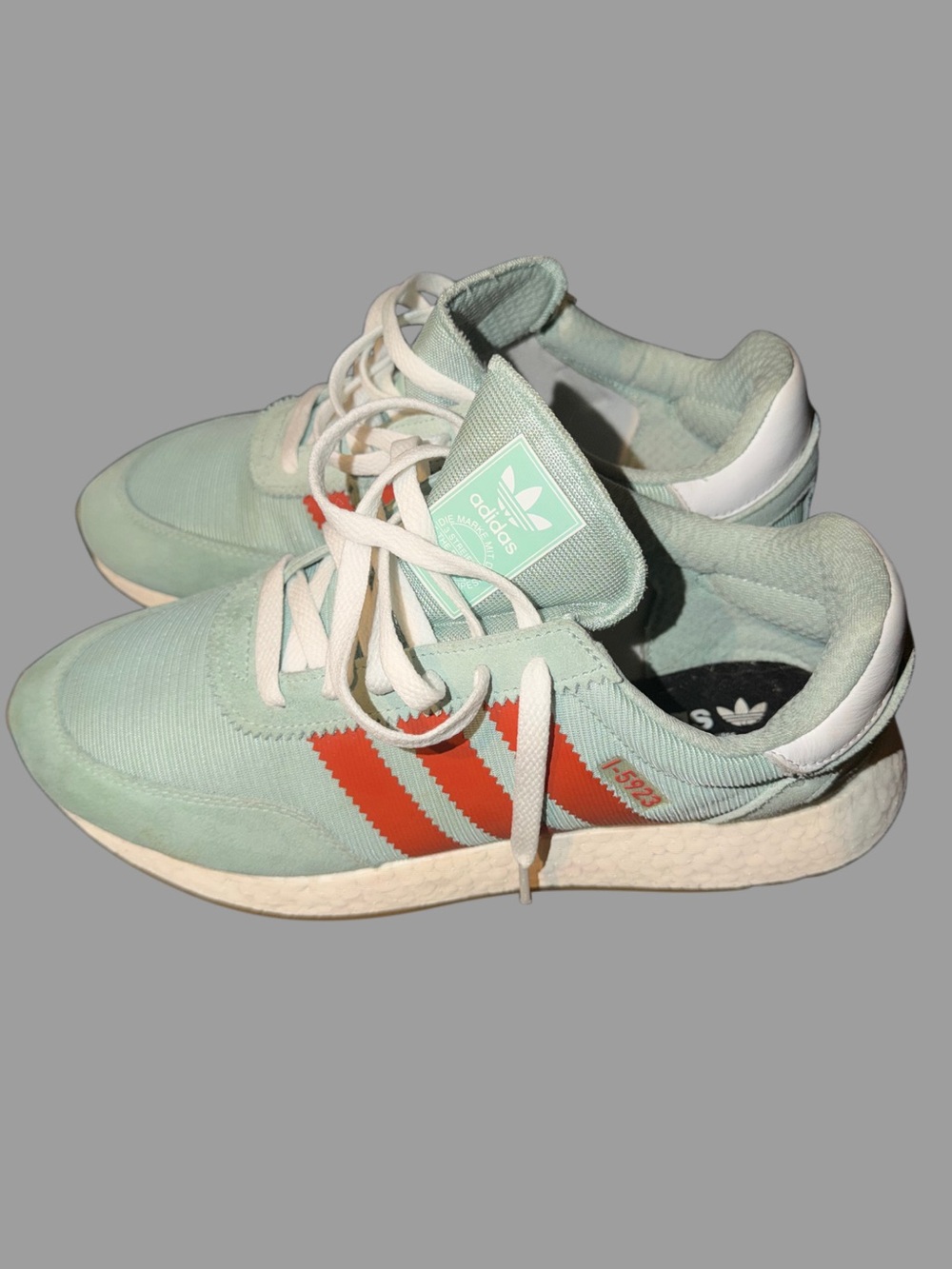 adidas Mint Green Sneakers with Orange Stripes